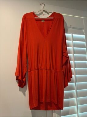 V-Neck Long Sleeve orange Tunic Dress